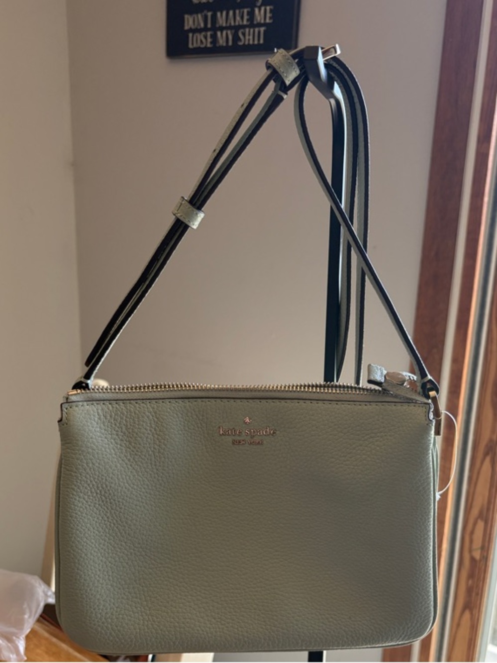 kate spade triple gussets Leila Pebbled Leather Crossbody Bag in Sage Green